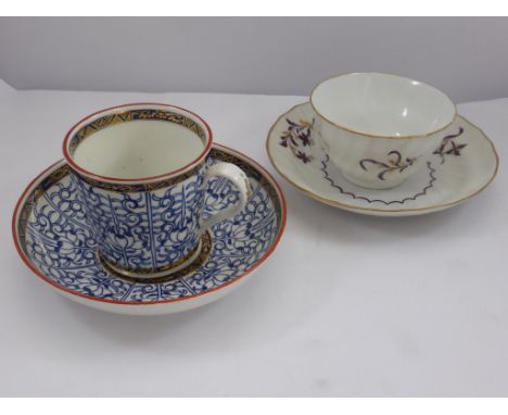 18TH CENTURY WORCESTER ROYAL LILY COFFEE CUP AND SAUCER AND A TEA BOWL AND SAUCER