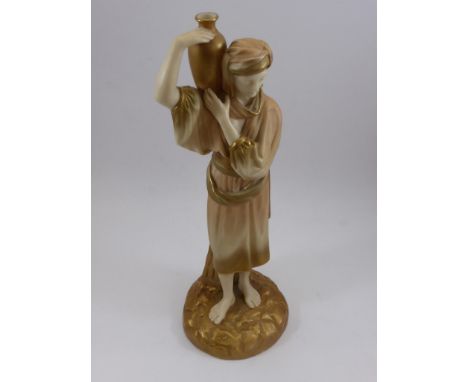 ROYAL WORCESTER GILT AND IVORY FIGURE, MALE WATER CARRIER, NUMBERED 1206, PUCE MARK, APPROX. 20.5 cm