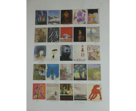 'FOUNDERS PRINT' LARGE LITHOGRAPH WITH 25 POSTCARD SIZE IMAGES EACH SIGNED BY ARTISTS INC. SONIA LAWSON, JOHN WRAGG, ELIZABET