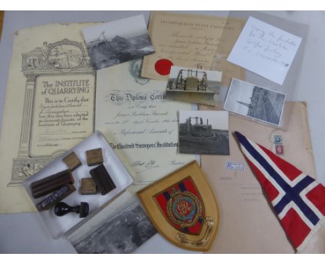 MISC. WWII ERA EPHEMERA RELATING TO J.L.STURROCK, ROYAL ENGINEERS, INC. ORIGINAL PHOTOGRAPHS OF D DAY LANDING EQUIPMENT, GUN 