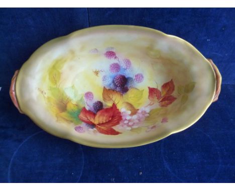 ROYAL WORCESTER OVAL BOWL DEC FRUIT SIG K BLAKE, APPROX. 9 X 5 ins.