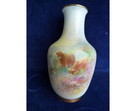 ROYAL WORCESTER POT 2491 DEC CATTLE SIG STINTON, APPROX. 4.75 ins. H