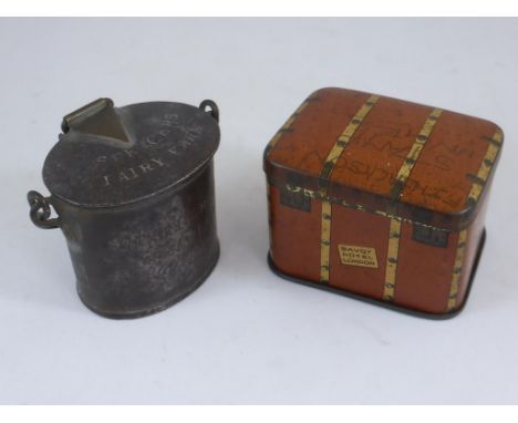 NOVELTY ADVERTISING WARE MILK PAIL IMPRESSED 'SPENCER'S DAIRY FARM, STANHOPE RD. HORNSEY LANE' AN A NOVELTY TIN TRUNK WITH SA