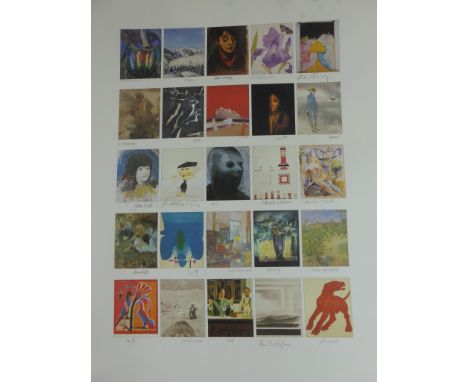 'FOUNDERS PRINT' LARGE LITHOGRAPH WITH 25 POSTCARD SIZE IMAGES EACH SIGNED BY ARTISTS INC. SONIA LAWSON, JOHN WRAGG, ELIZABET