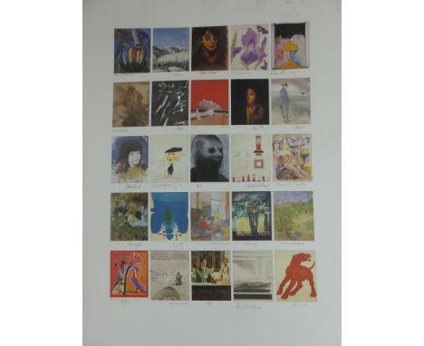 'FOUNDERS PRINT' LARGE LITHOGRAPH WITH 25 POSTCARD SIZE IMAGES EACH SIGNED BY ARTISTS INC. SONIA LAWSON, JOHN WRAGG, ELIZABET