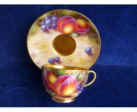 ROYAL WORCESTER CUP & SAUCER, APPROX. 5.5 ins. DIA. DEC. FRUIT SIG. FREEMAN