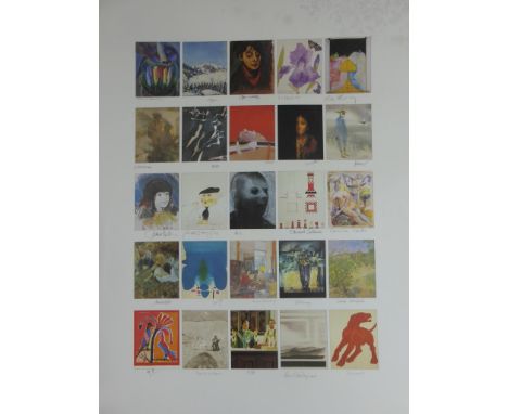 'FOUNDERS PRINT' LARGE LITHOGRAPH WITH 25 POSTCARD SIZE IMAGES EACH SIGNED BY ARTISTS INC. SONIA LAWSON, JOHN WRAGG, ELIZABET