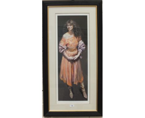After R O Lenkiewicz, 'Karen Standing', a limited-edition coloured lithograph, 77 x 28.5cm, signed, titled and numbered 42/50
