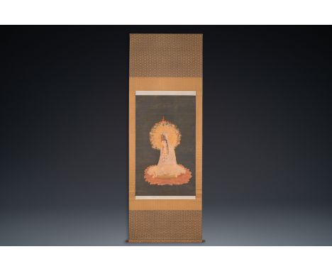 Fullt title: Chinese school: 'Bodhisattva', ink and colour on silk, QingDescription: Dim.: 227 x 80 cm (the scroll)Dim.: 109,