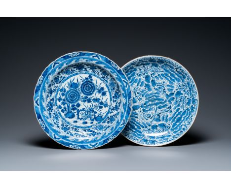 Fullt title: Two Chinese blue and white dishes, KangxiDescription: Dia.: 36,5 cm (the largest)