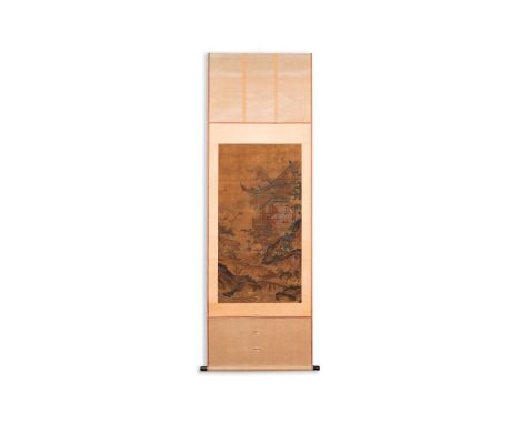 Fullt title: Chinese school: 'Scholars in a pavilion', ink and colour on silk, probably MingDescription: Dim.: 237,5 x 80 cm 