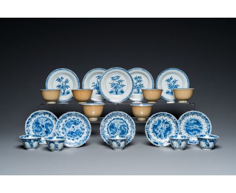 Fullt title: Eleven Chinese blue and white cups and ten saucers, KangxiDescription: Dia.: 12,5 cm (the largest saucer)Dia.: 8