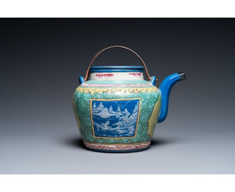 Fullt title: A Chinese enamelled Yixing stoneware teapot and cover, 19th C.Description: L.: 19 cm - H.: 14 cm Condition: (UV-