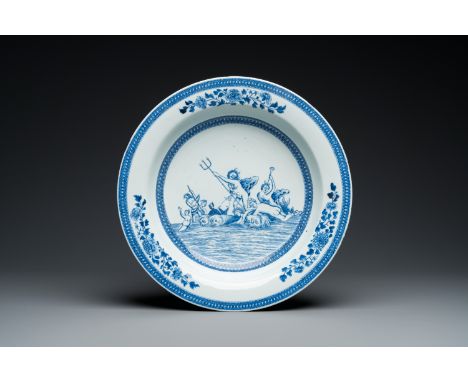 Fullt title: A Chinese blue and white mythological subject basin with Neptune, QianlongDescription: Dia.: 38,5 cm