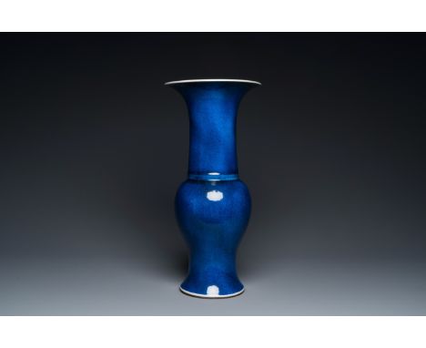 Fullt title: A Chinese monochrome powder-blue 'yenyen' vase, KangxiDescription: H.: 46,5 cm