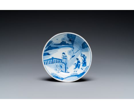 Fullt title: A Chinese blue and white saucer dish with the poet Wang Xizhi, Yi You Ding Yu Ya Zhi ______ mark, KangxiDescript