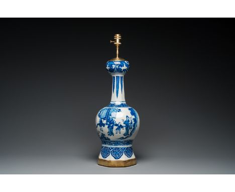 Fullt title: A large Dutch Delft blue and white chinoiserie vase mounted as a lamp, 1st quarter 18th C.Description: H.: 67 cm