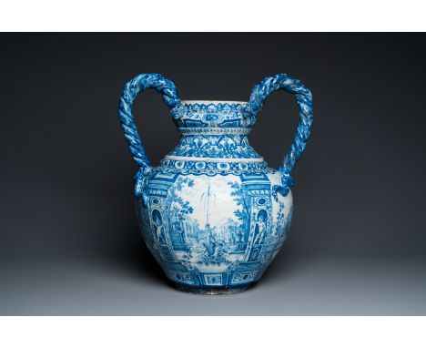 Fullt title: A large Dutch Delft blue and white vase depicting a country house, 1st quarter 18th C.Description: H.: 56,5 cm -