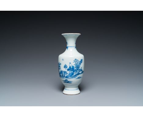 Fullt title: A Chinese blue and white 'monk and poem' vase, KangxiDescription: H.: 22 cm Condition: (UV-checked)- In quasi ex