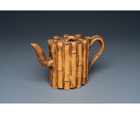 Fullt title: A Chinese Yixing stoneware 'bamboo' teapot and cover, Yang Fengnian ___ mark, 20th C.Description: L.: 17,5 cm - 
