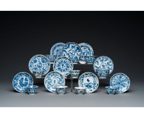 Fullt title: Ten Chinese blue and white cups and saucers, KangxiDescription: Dia.: 13,5 cm (the largest saucer)Dia.: 8,5 cm -