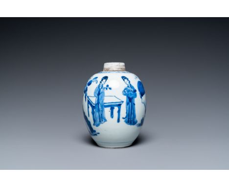 Fullt title: A Chinese blue and white 'Long Eliza' jar, KangxiDescription: H.: 12 cm Condition: (UV-checked)- In quasi excell