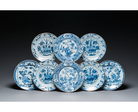 Fullt title: Eight Chinese blue and white plates, KangxiDescription: Dia.: 22 cm