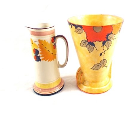 A large Crown Devon 'Mattita range' Art Deco vase plus a small Art Deco vase/jug