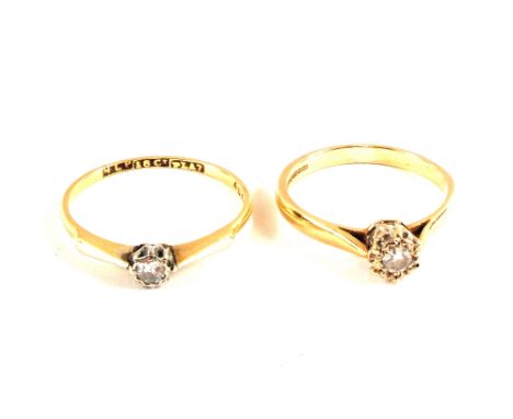 A 9ct Gold illusion set Diamond ring and a small 18ct Gold Diamond ring