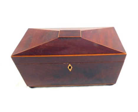 A 19th Century inlaid Mahogany Sarcophagus two compartment tea caddy