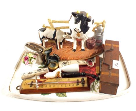 A Huntley & Palmers biscuit tin, German porcelain pipe plus other items