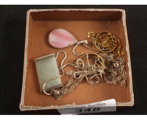 Two Silver necklaces, a Silver ring, a 9ct Gold ring and necklace (as found)