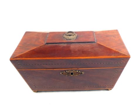 A Georgian inlaid Mahogany three compartment tea caddy
