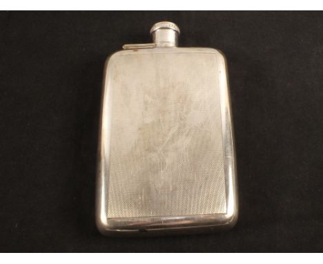 A Mappin & Webb Silver engine turned hip flask (marks rubbed) (as found) 