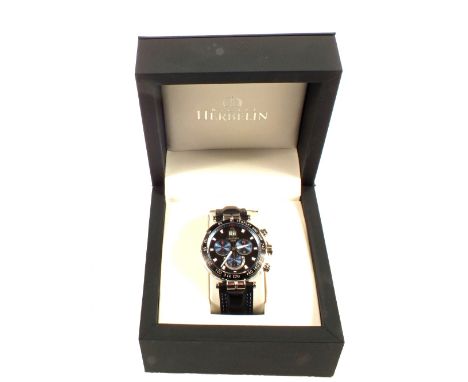 A boxed gents Michel Herbelin stainless steel Newport Yacht Club Chronograph wristwatch, 36655/AN65, water resistant to 100m,