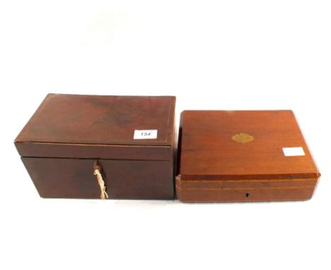 A 19th Century Mahogany two compartment tea caddy plus a case of Silver plated forks