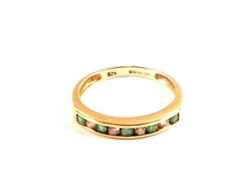 A 9ct Gold green stone and Diamond set ring, size M