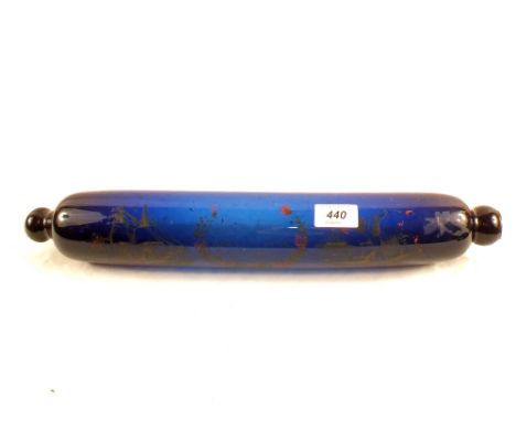 A Nailsea blue glass rolling pin with nautical inscription