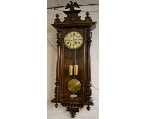 Gustav Becker twin weight driven mechanism Vienna regulator wall clock with eagle finial &amp; striking on the half hour Ht 1