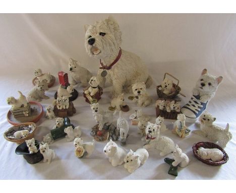 Large quantity of Westie dogs ceramics and collectors plates inc Leonardo collection dog H 36 cm, Regency fine arts, Sherratt