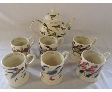 Emma Bridgewater British birds teapot and 6 mugs