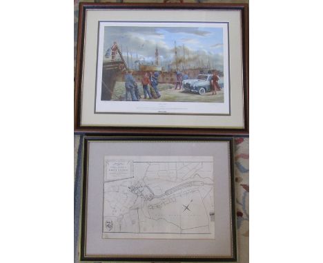 Framed map of Town and Harbour Great Grimsby surveyed by James Hollinsworth 1801 53.5 cm x 43 cm and limited edition print of