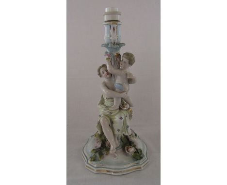 Late 19th century Sitzendorf porcelain figural candlestick impressed no 182 H 32 cm