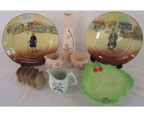 Selection of Carlton Ware inc magnolia, toast rack, Beswick salad dish and pair of Royal Doulton Dickensian plates