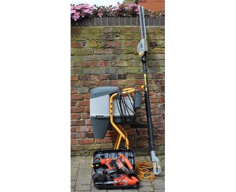 Ryobi shredder, Titan pole hedge trimmer, Black &amp; Decker drill, sander &amp; Scorpion saw