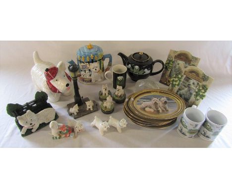 Various ceramics and glassware relating to Westie dogs inc Leonardo Collection teapot, Harrods teapot and mug, Franklin Mint 