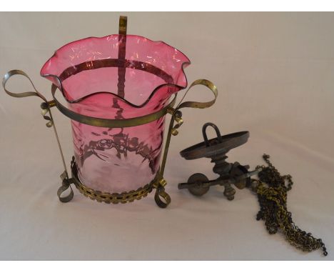 Late 19th/early 20th century adjustable cranberry glass paraffin lamp shade