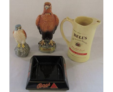 Large 75 cl Golden Eagle decanter containing Beneagles Scotch whisky (full), Kestrel decanter (empty), Bells Old Scotch whisk