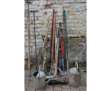 Various gardening &amp; other tools including watering cans, rakes, spades, bolt cutters etc