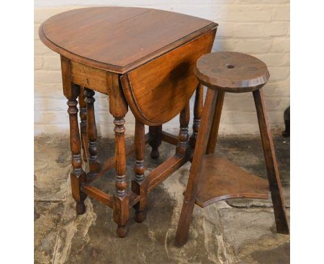 Oval top oak gate leg table &amp; a high stool